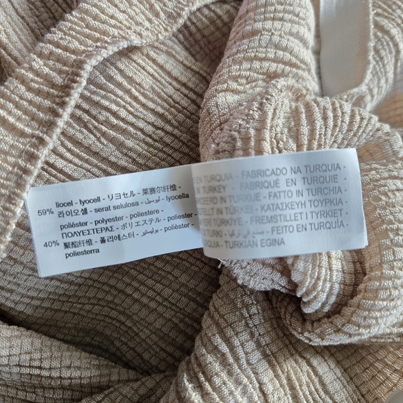 New Zara Textured Pull-On Elastic Waistband Wide Leg Beige Pants Size Large NWT - Picture 8 of 8